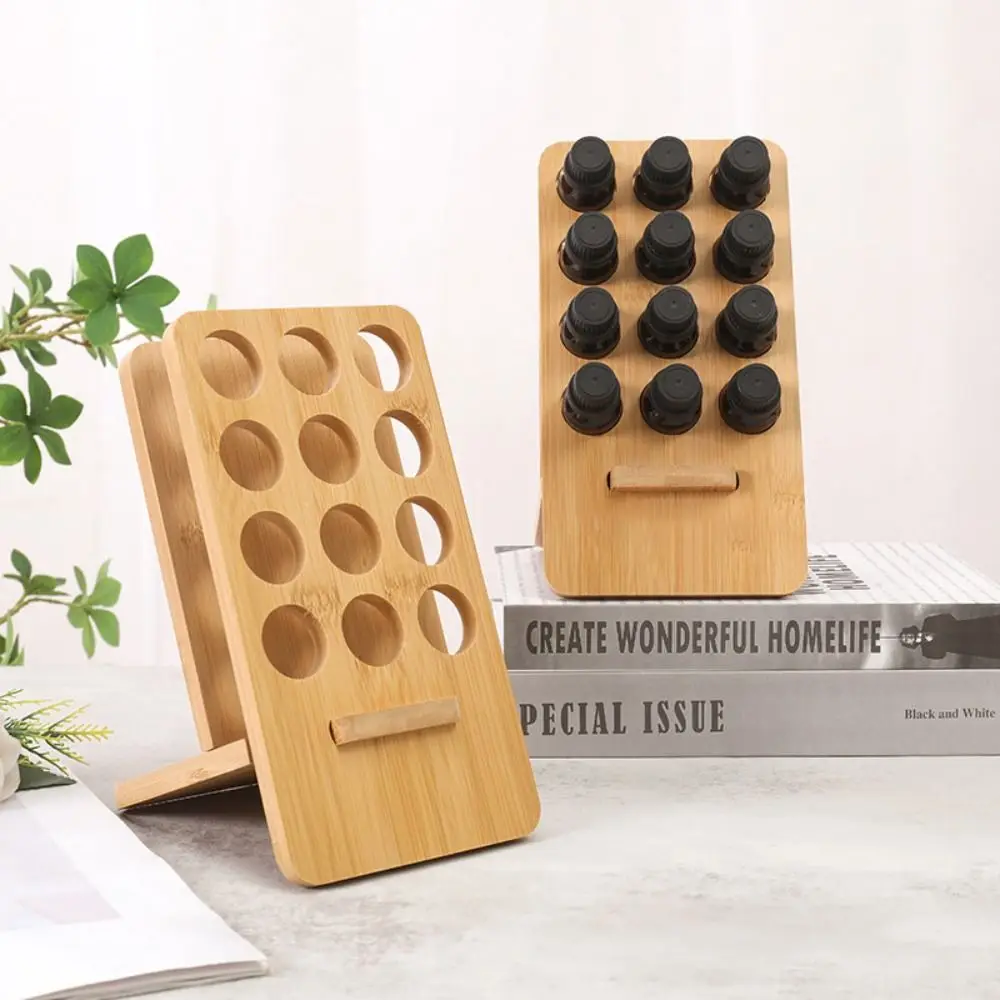 

12 Slots Essential Oil Bottle Display Stand Bamboo 15ML Perfume Bottles Holder Smooth Surface Space Saving Gel Polish Shelf