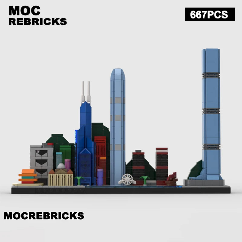 

Городской горизонт Гонконга, архитектура, вид, строительные блоки, технологические кирпичи, креативные украшения, игрушки для тренировки практических навыков