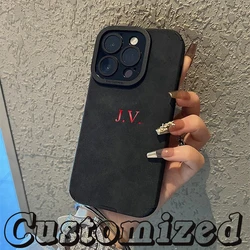 Personalized Matte Lambskin Leather Case For iPhone 16 15 14 13 12 11 Pro Max Customized Name Initials Luxury Cases 15 pro max