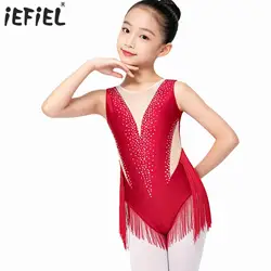 Costume da bagno per ragazze Gymnatics per balletto danza lirica scintillante strass costumi per pattinaggio artistico tuta in rete trasparente