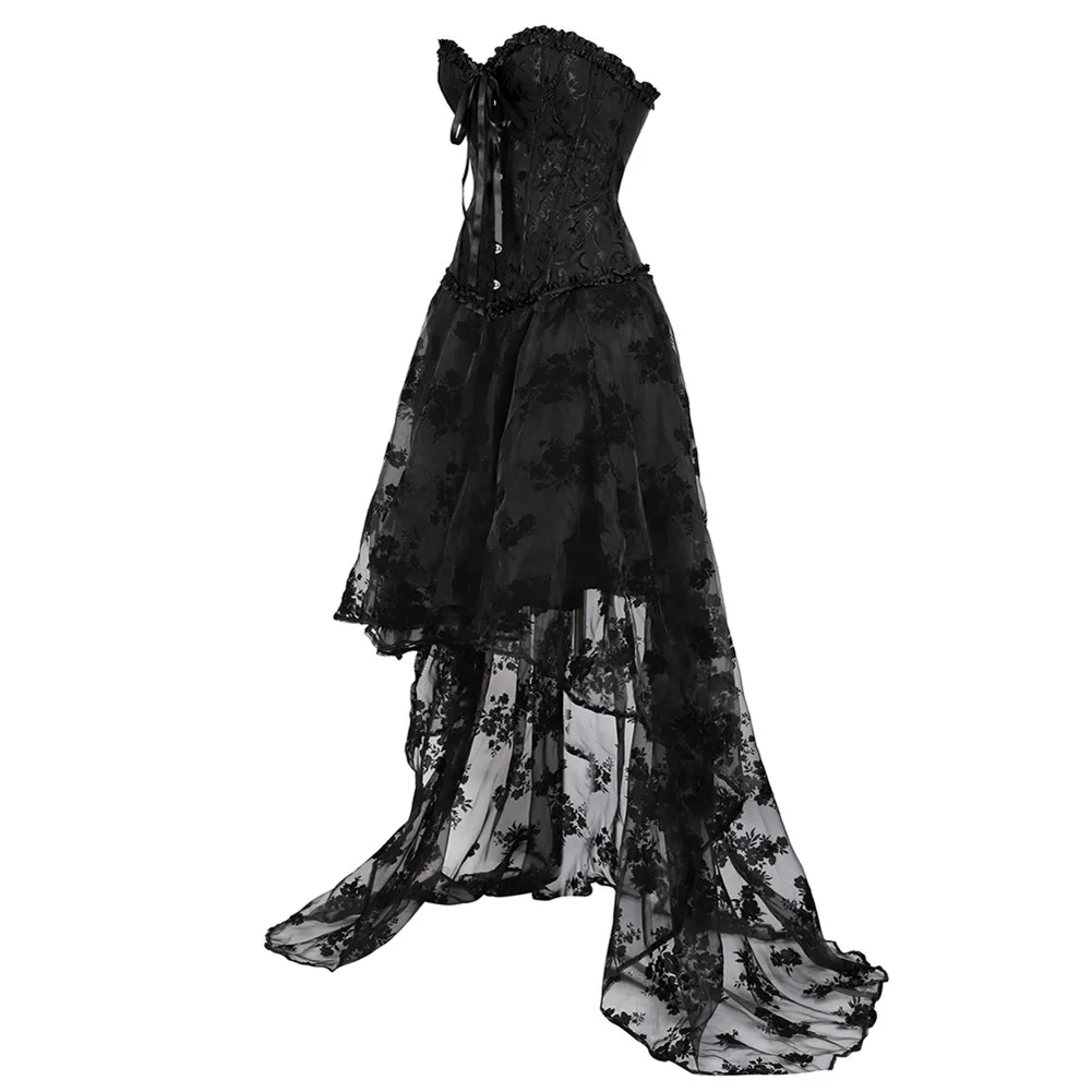 Sexy Victorian Corset Dress Tutu Black Overbust Corset Women Lace Skirt Set Gothic Plus Size Costume Burlesque Corselet Clubwear