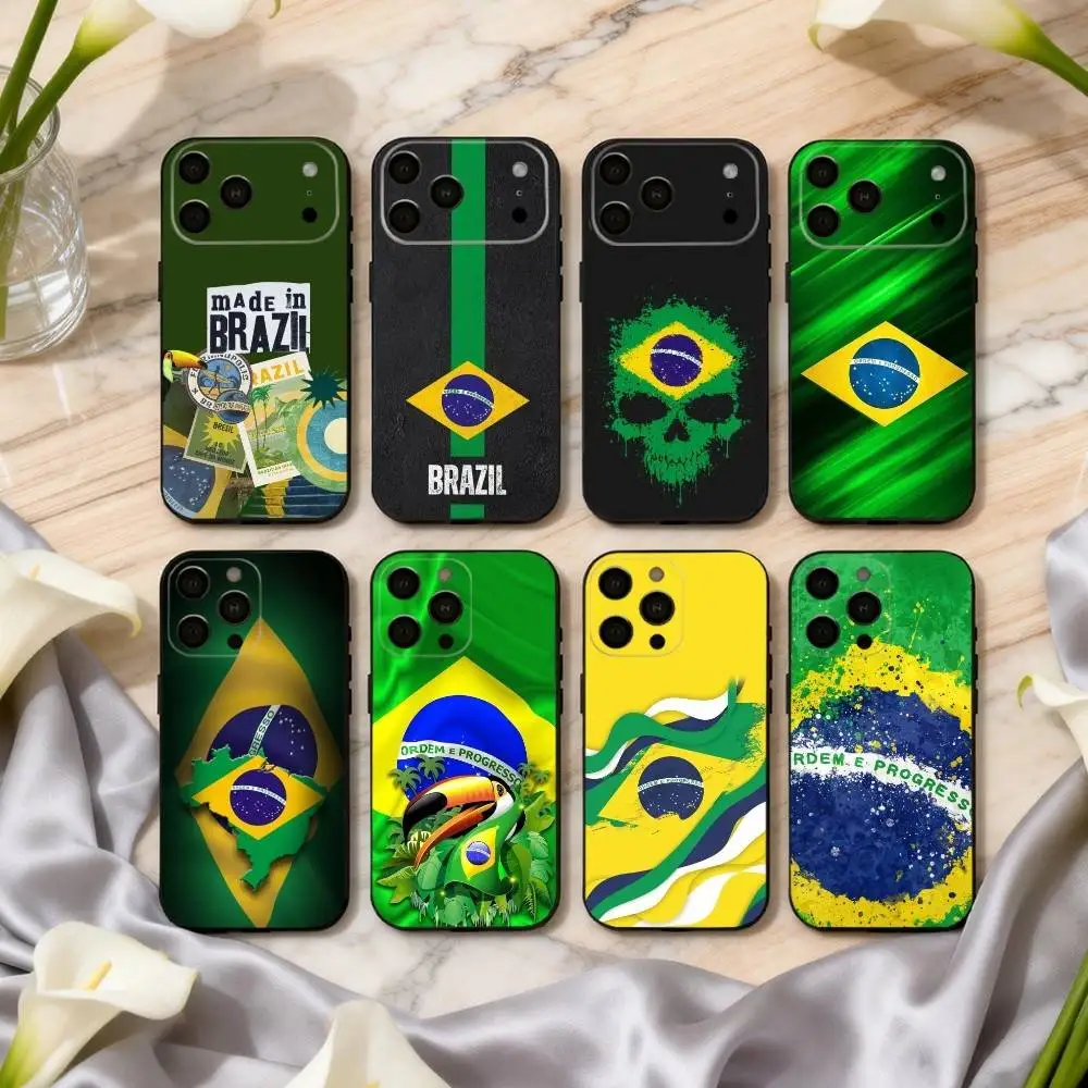 

COOL B-Brazilian-N F-Flag-G ART Phone Case For iPhone 17,16,15,14,13,12,11 Plus,Pro Max,XS,Soft Silicone Black Cover