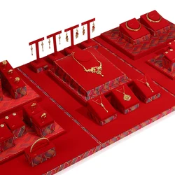 Quality Red Leather Jewelry Display Holder Wedding Ring Necklace Bracelet Organizer Storage Stand Store Counter Showcase
