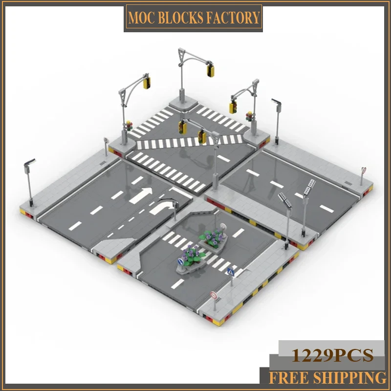 

City Street View Model Moc Building Bricks Urban Road System Technology Modular Blocks Gifts Christmas Toys DIY Sets Assembly