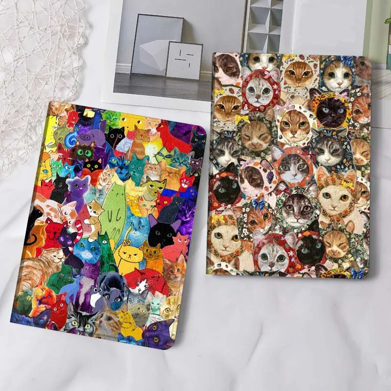 

Cartoon Colorful Cat Pattern Tablet Case For Samsung Tab Galaxy S6 S11 A A7 A8 A9 A11 10.1 10.4 10.5 Plus Lite Gift