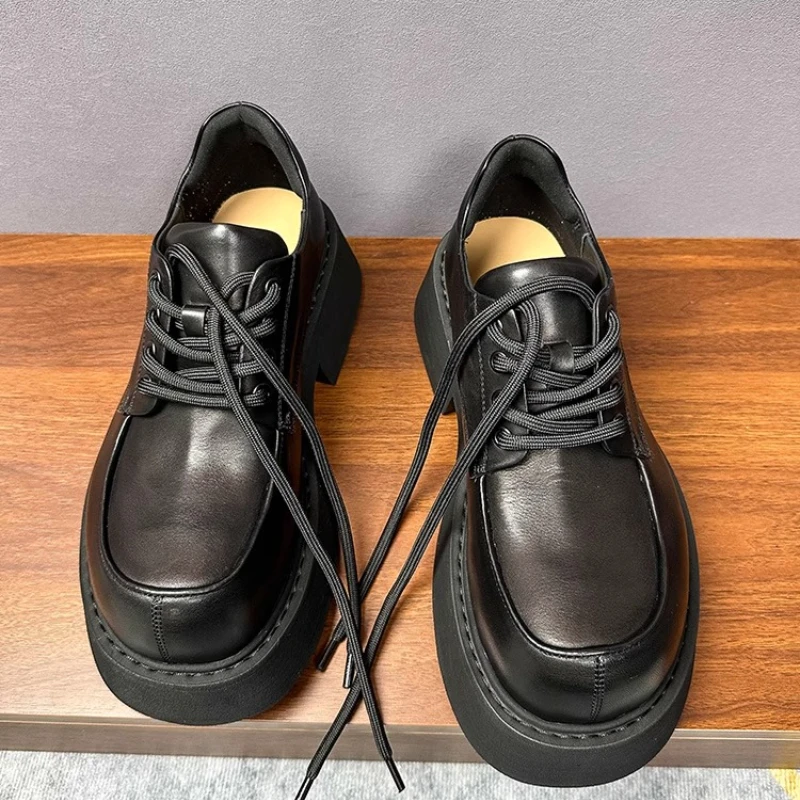Europa/americano mostrar design casual derby sapatos para homens crescente sapato de couro genuíno versão ampla sapatos de elevador leve