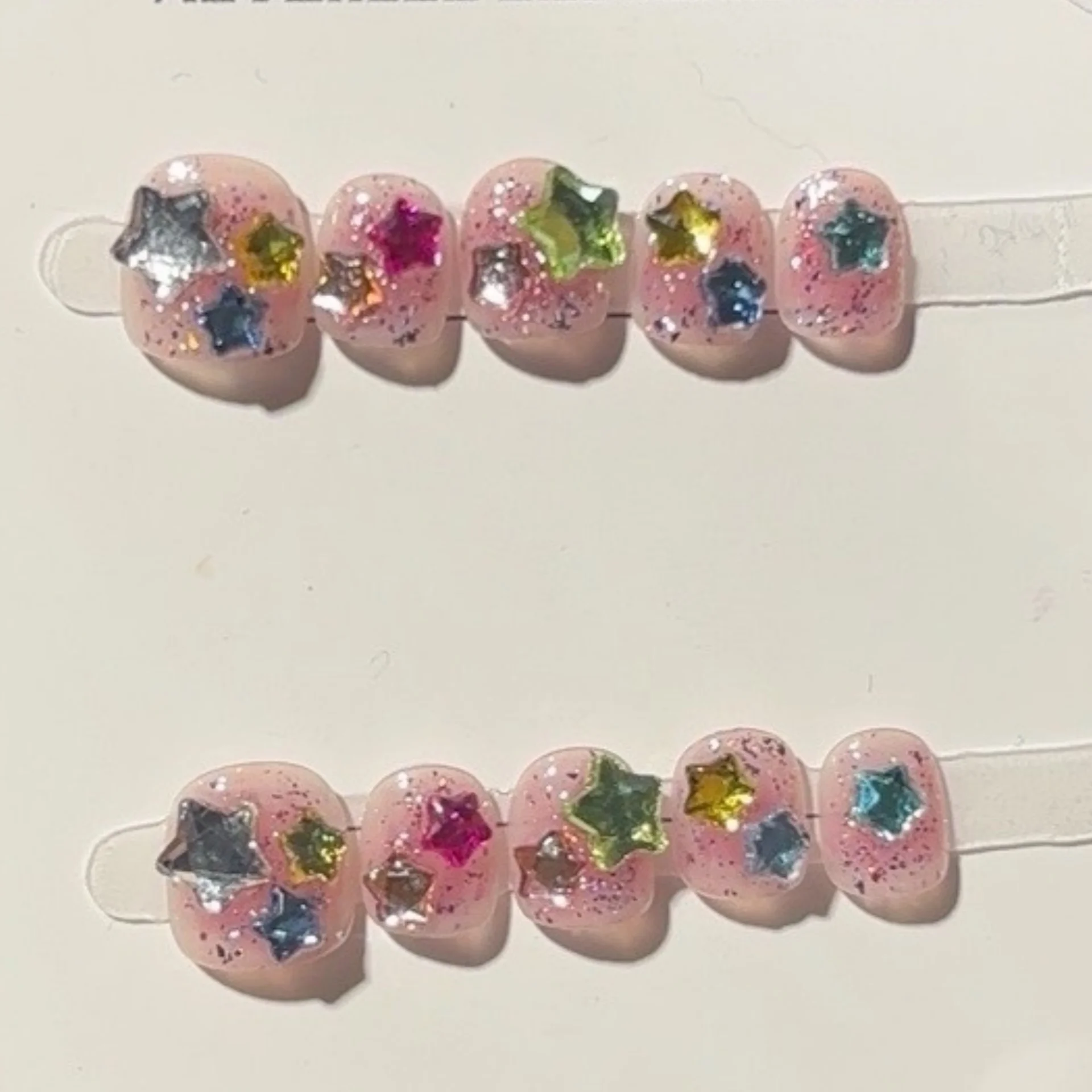 

10pcs Children Handmade Press on Nails Art Glitter Short Square Round Nails Tips Colorful Diamond Fake Nail Reusable False Nail
