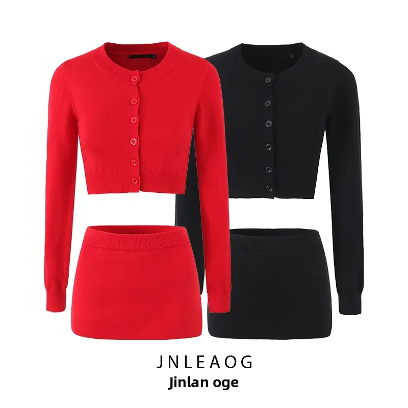 

JNLEAOG, осенний новый женский вязаный открытый кардиган, свитер с запахом и юбкой, комплект Wind Sle Long Sve ort Length