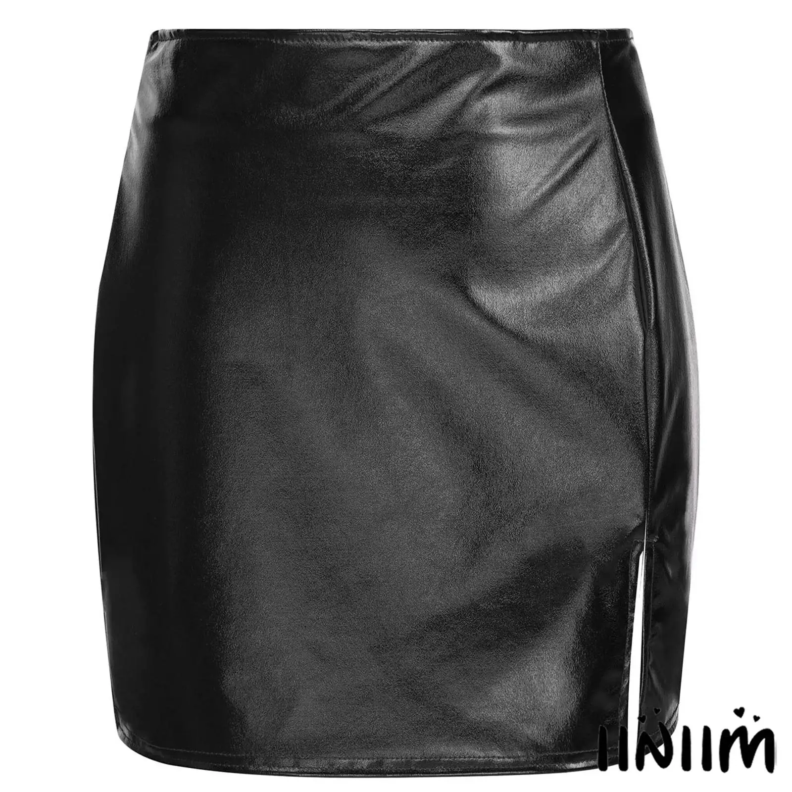 

Womens Fashion Metallic Shiny Pencil Miniskirt High Waist Side Slit Back Zipper Bodycon Tube Skirt for Rock Music Raves Disco