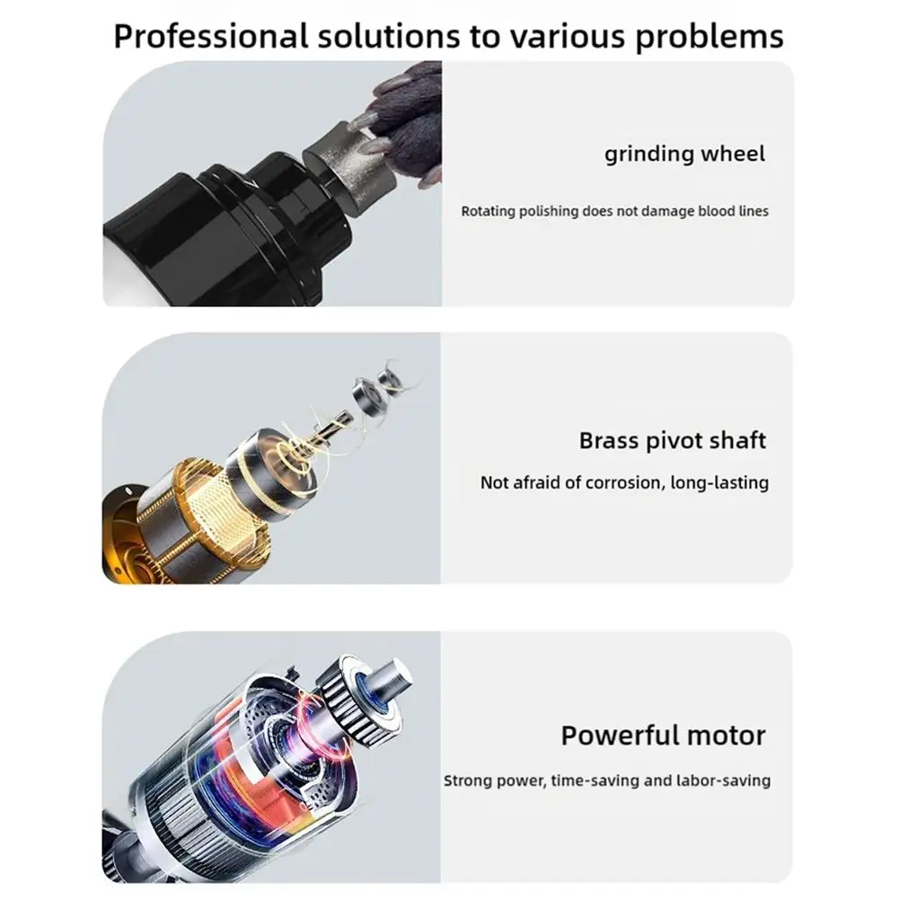Schmerzfreier elektrischer Hundenagelschleifer, professioneller, leiser Haustier-Nageltrimmer, wiederaufladbarer Katzenpfotenpflege-Clipper für Hunde – Detail 9