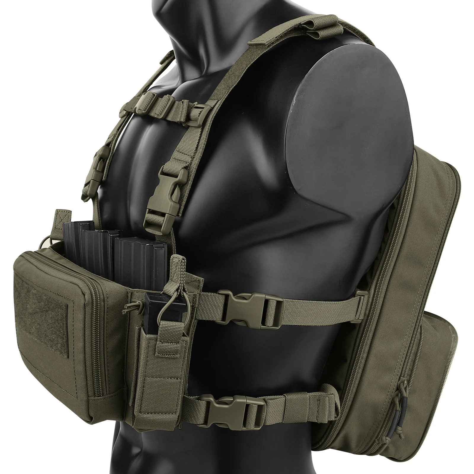 KRYDEX Tactical D3CR Chest Rig Vest with D3 Flatpack Backpack Bag Rifle Pistol Mag Pouch Hunting Airsoft Accessory Ranger Green 