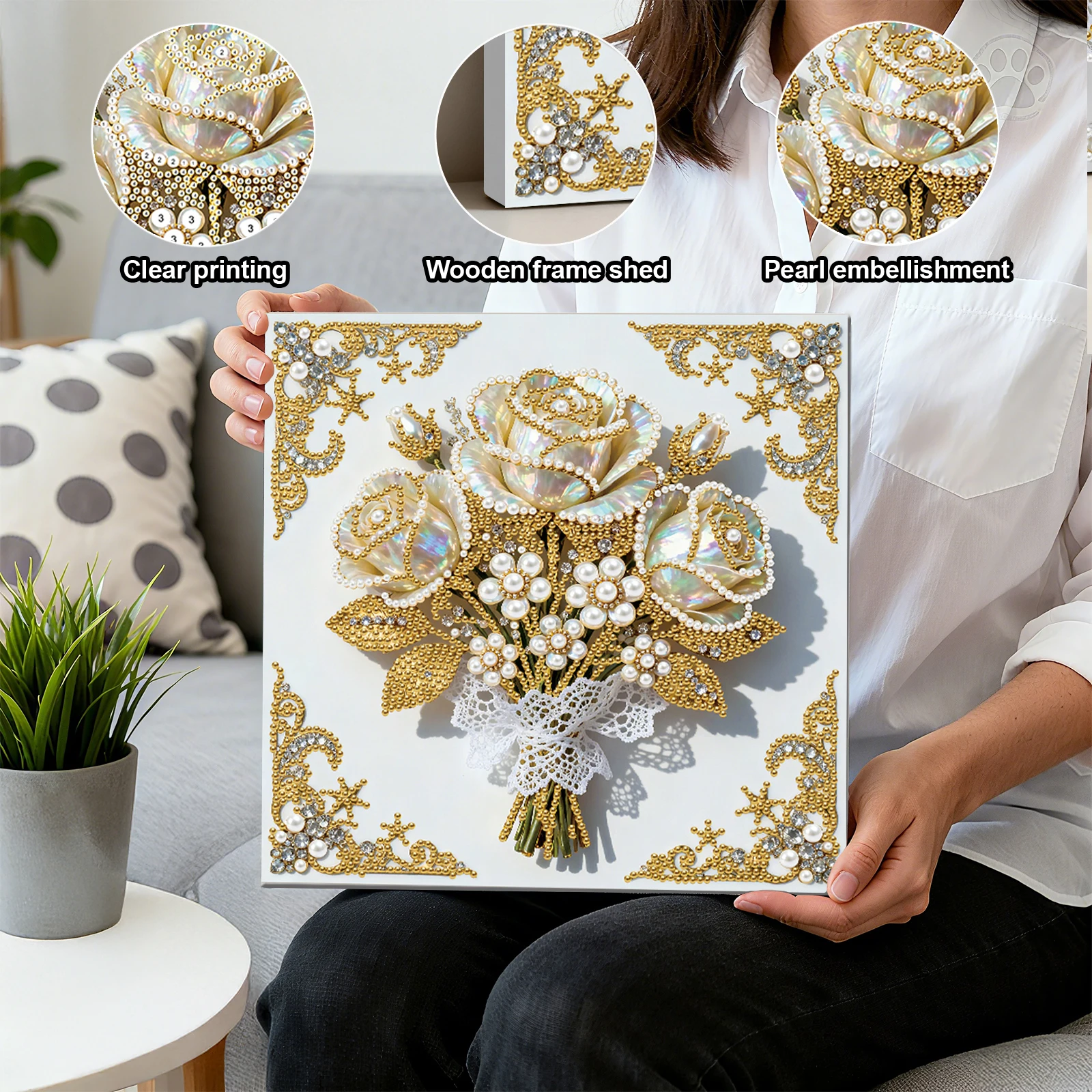 

DIY Pearl Painting Art Kits for Adults Beginners Home Wall Decor Pearl Gem Paintings Picture Arts Craft 25x25cm With Frame (ZZH005)