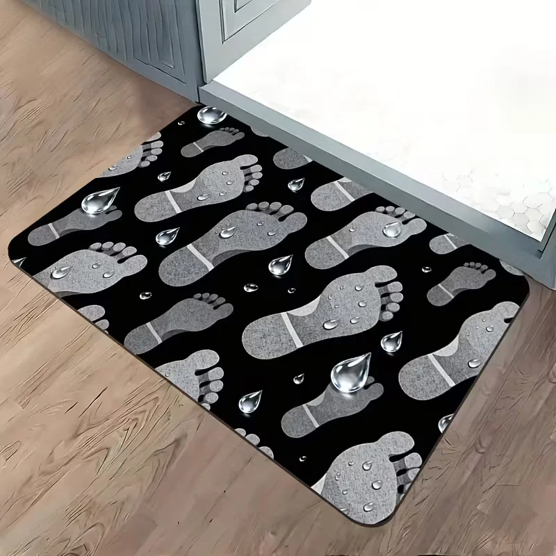 Footprint Water Drop Doormat Non Slip Entry Rug Foot Step Pattern Mat for Entryway Mud Room Indoor Home Decoration
