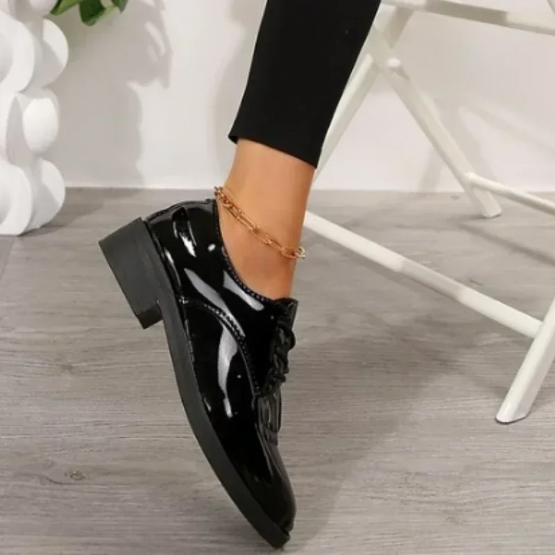 2024 Hot Sale Women's Shoes Lace Up Women's Pumps Autumn Round Toe Solid Chunky Heels Rubber Profession Work Women Pumps Zapatos image 5