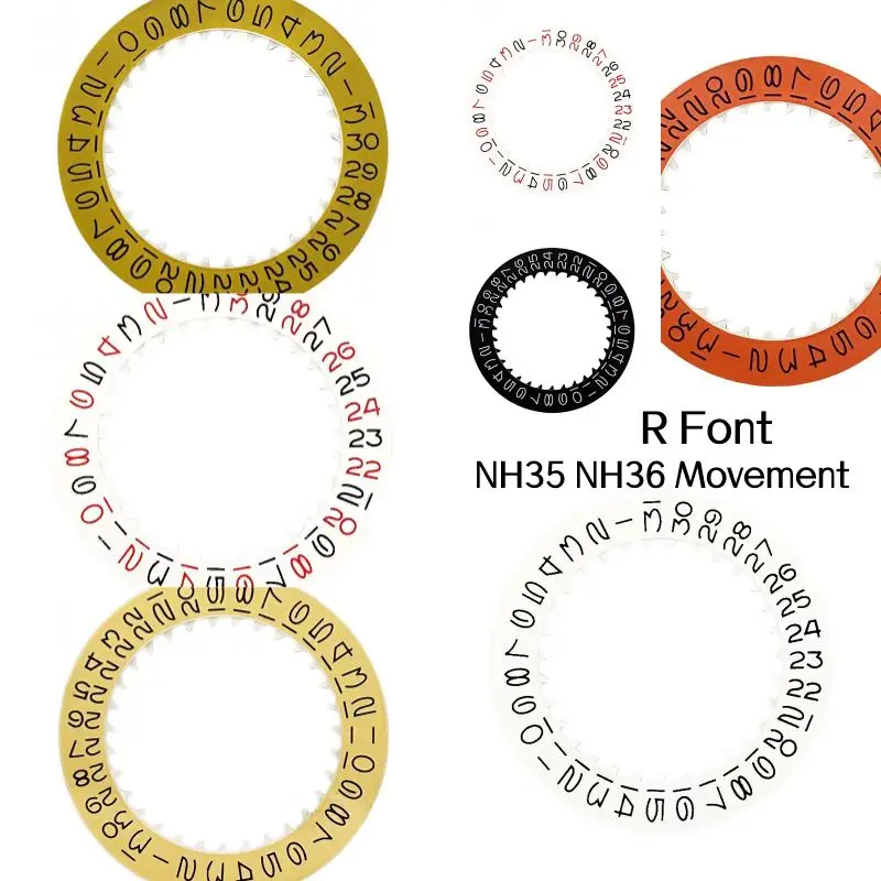 

Запчасти для часов, винтажный шрифт RLX NH35, белый, черный, оранжевый, календарный диск для часов NH35, механизм NH36, оригинальный календарь