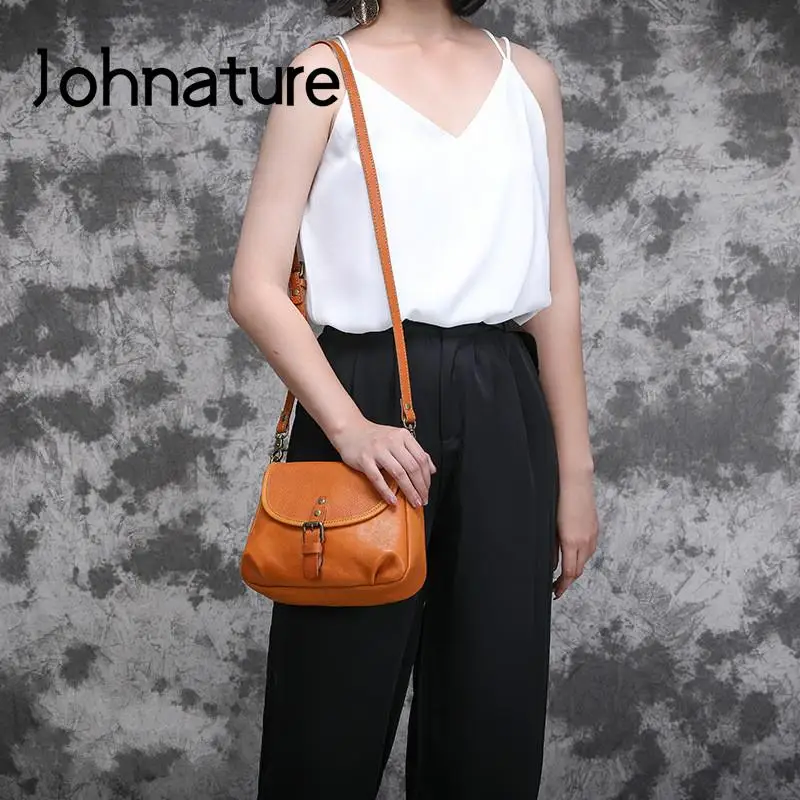 Johnature Retro Genuine Leather Women Summer Small Bag 2024 New Simple Leisure Nature Cowhide Female Shoulder & Crossbody Bags