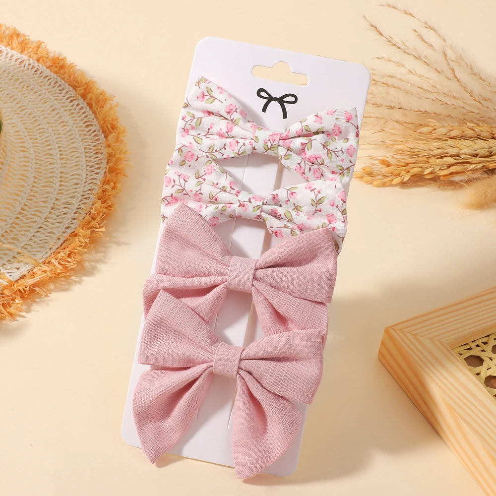 4 Stück Haarspangen mit Blumendruck, Schleife, für Babys, rosa Knoten, Haarspangen, Kleinkinder, Kinder, Haarklammern, Haarschmuck, Geschenke