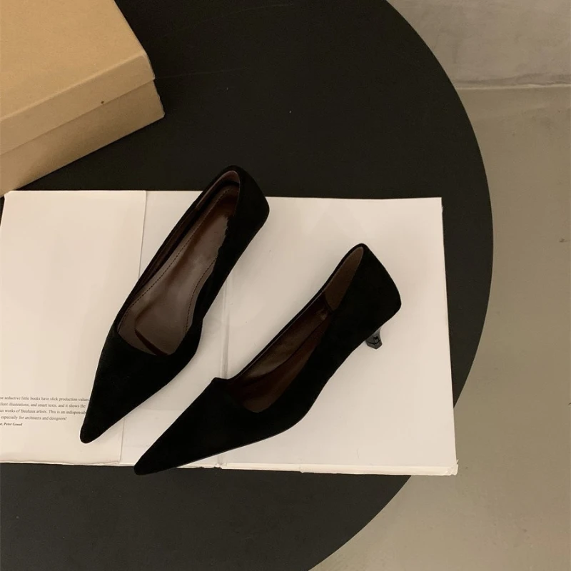 

Элегантные туфли-лодочки с заостренным носком и низким вырезом для женщин, осенние, новые, удобные, модные, универсальные, на тонком каблуке