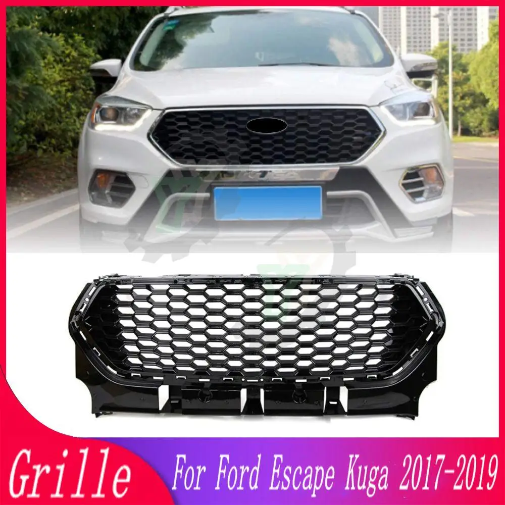 

17 18 Car Accessory Front Bumper Grille Centre Panel Styling Upper Honeycomb Mesh Racing Grill For Ford Escape Kuga 2017 2018