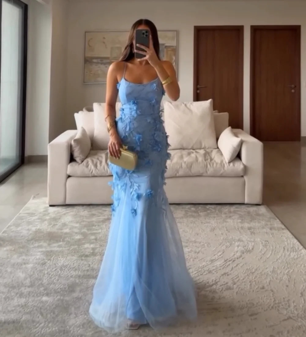 Customized Net Applique Mermaid Spaghetti Strap Long Dresses Bespoke Occasion Party Elegant Modern Style