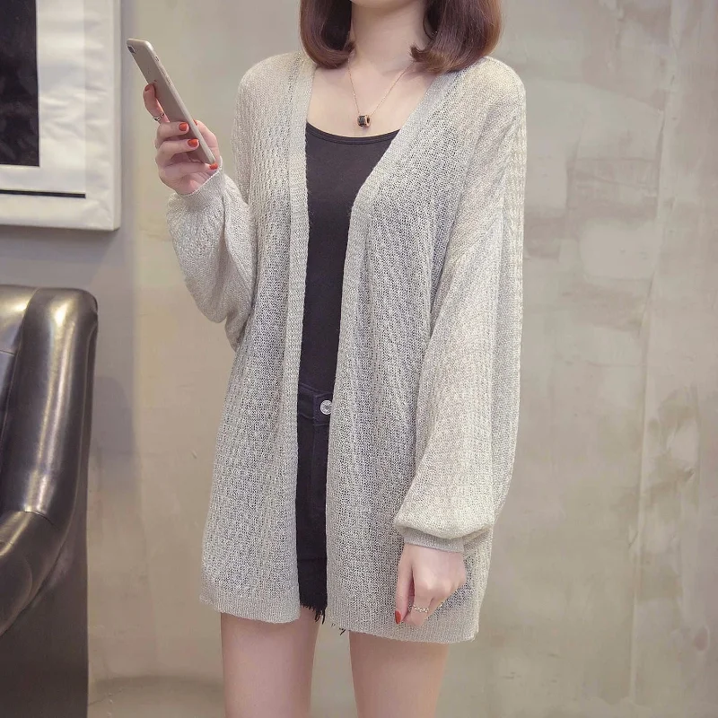 2023 New Spring and Summer Women\'s Leisure Simple Commuting Loose Solid Color Sun Protection Air Conditioning Knitted Cardigan