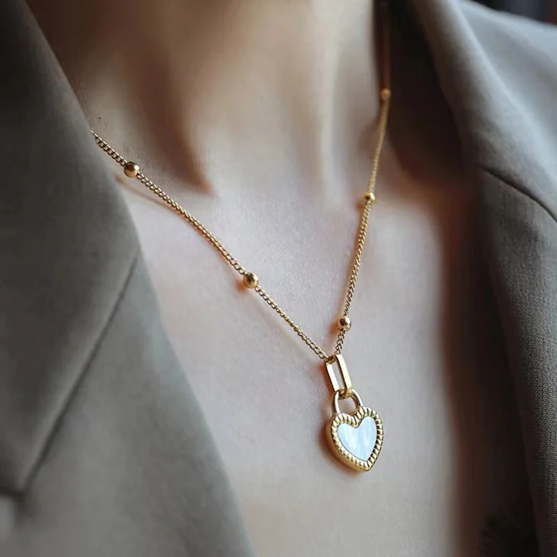 Vintage Double Sided Heart Pendant Necklace For Women Girl Clavicle Chain Choker New Fashion Trendy Jewelry Gift Party