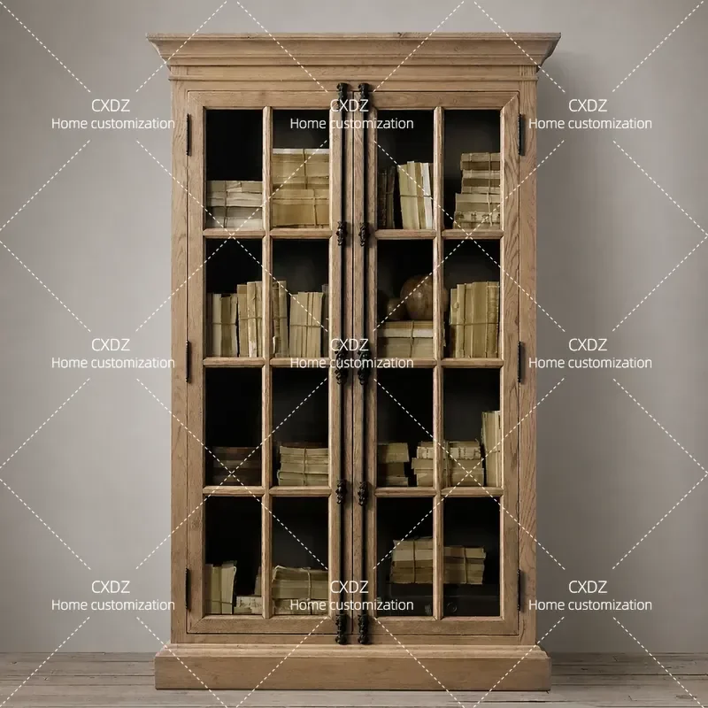 Solid Wood Bookcase Floor to Ceiling Bookshelf with Glass Doors Dust Proof Storage Cabinet for Home Study Room Display Shelf