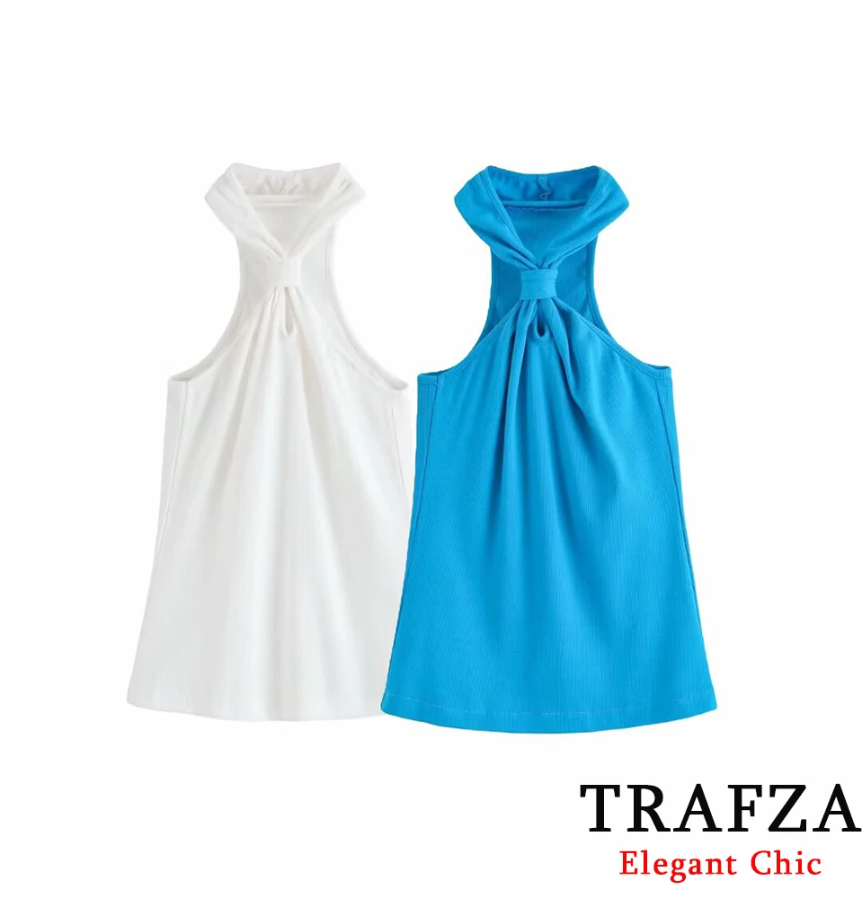

KONDALA Women Sexy Halter Top Pleated Sleeveless Slim Top 2025 New Summer Fashion Holiday Beach High Street Top