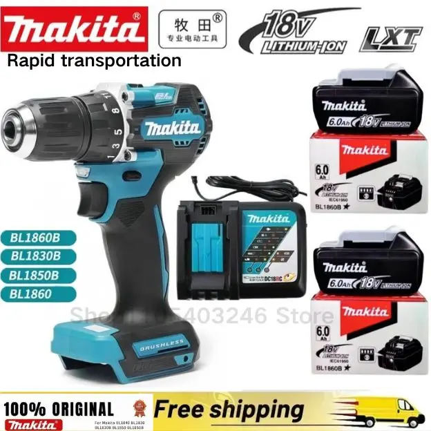 Original 18V Makita 6Ah Rechargeable Battery/charger/drill, Replacing Makita BL1830BL1840BL1850BL1860B, Power Tool Battery