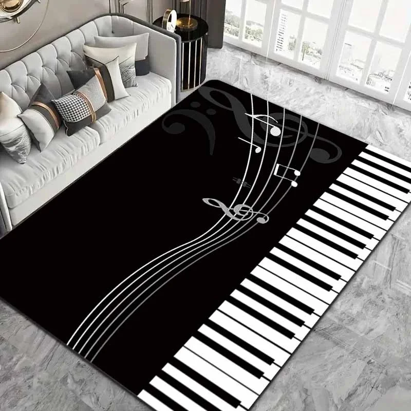 Vintage Distressed Acoustic Guitar Musical Note Paper Print Large Area Rug Soft Flannel Non Slip Floor Carpet for Living Room