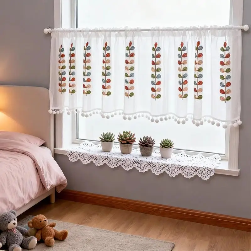 Kitchen Counter Curtain Half-Window Curtain Floral Curtain Dustproof For Kitchen