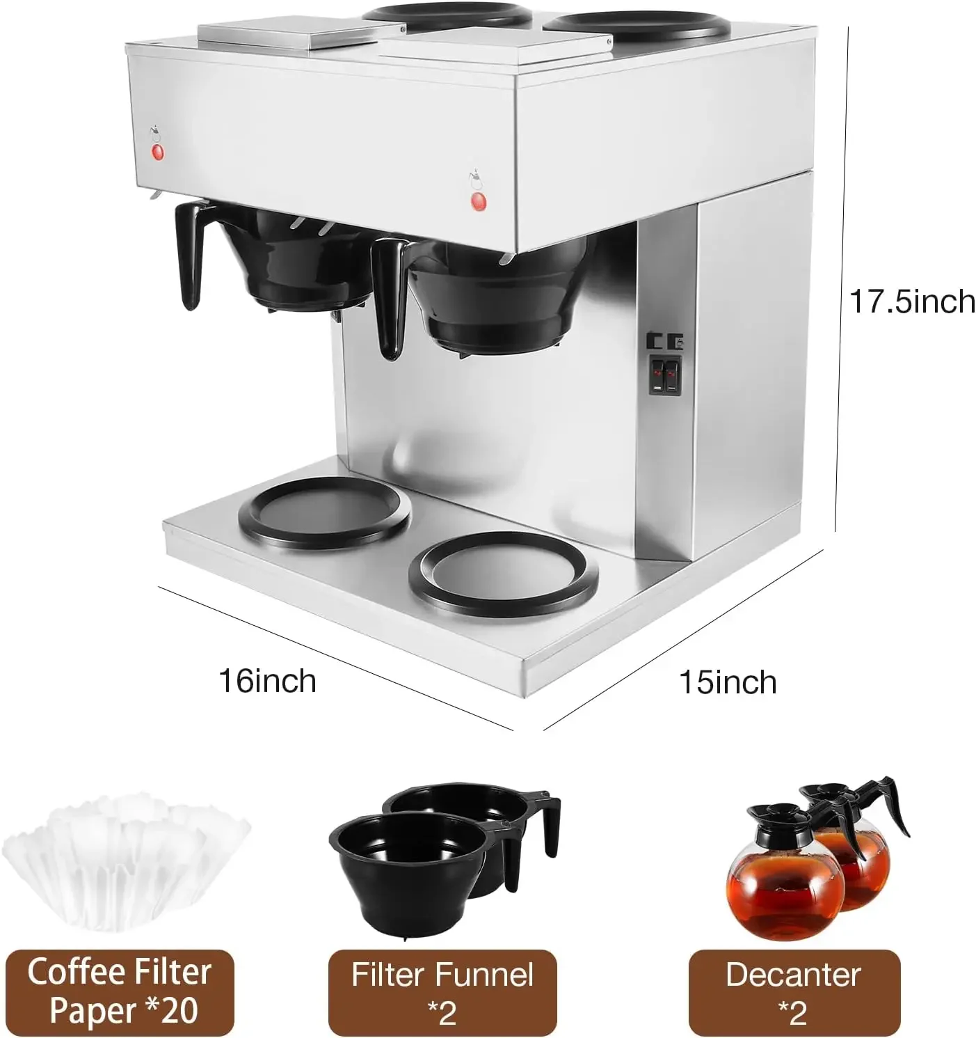 Commercial  Maker 24-Cup Drip Coffee Machine, Automatic Pour Over Coffee Brewer with 4 Warmer Pads and 2 Glass