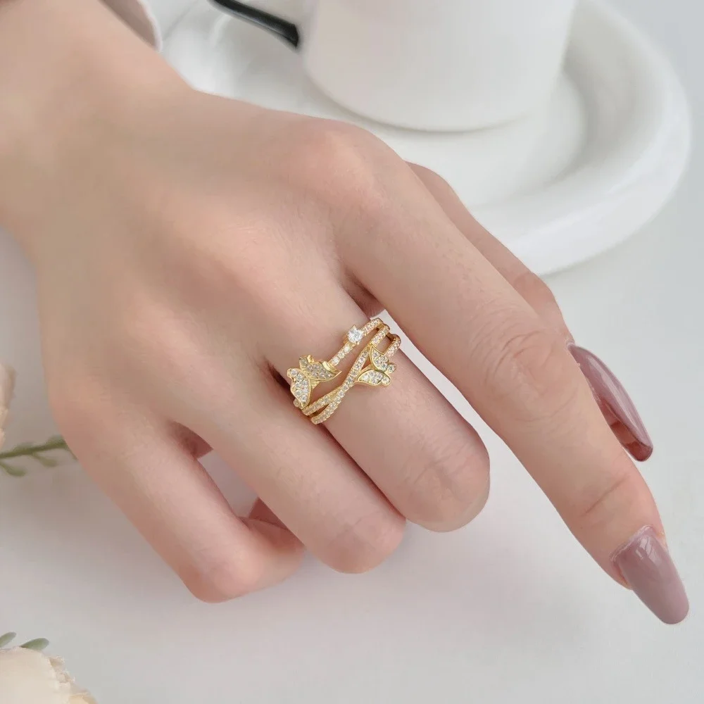 Karachis-Anillo de Plata de Ley 925 chapado en oro de 18K, joyería fina con piedras preciosas de zafiro y mariposa, regalo romántico para niñas, venta al por mayor