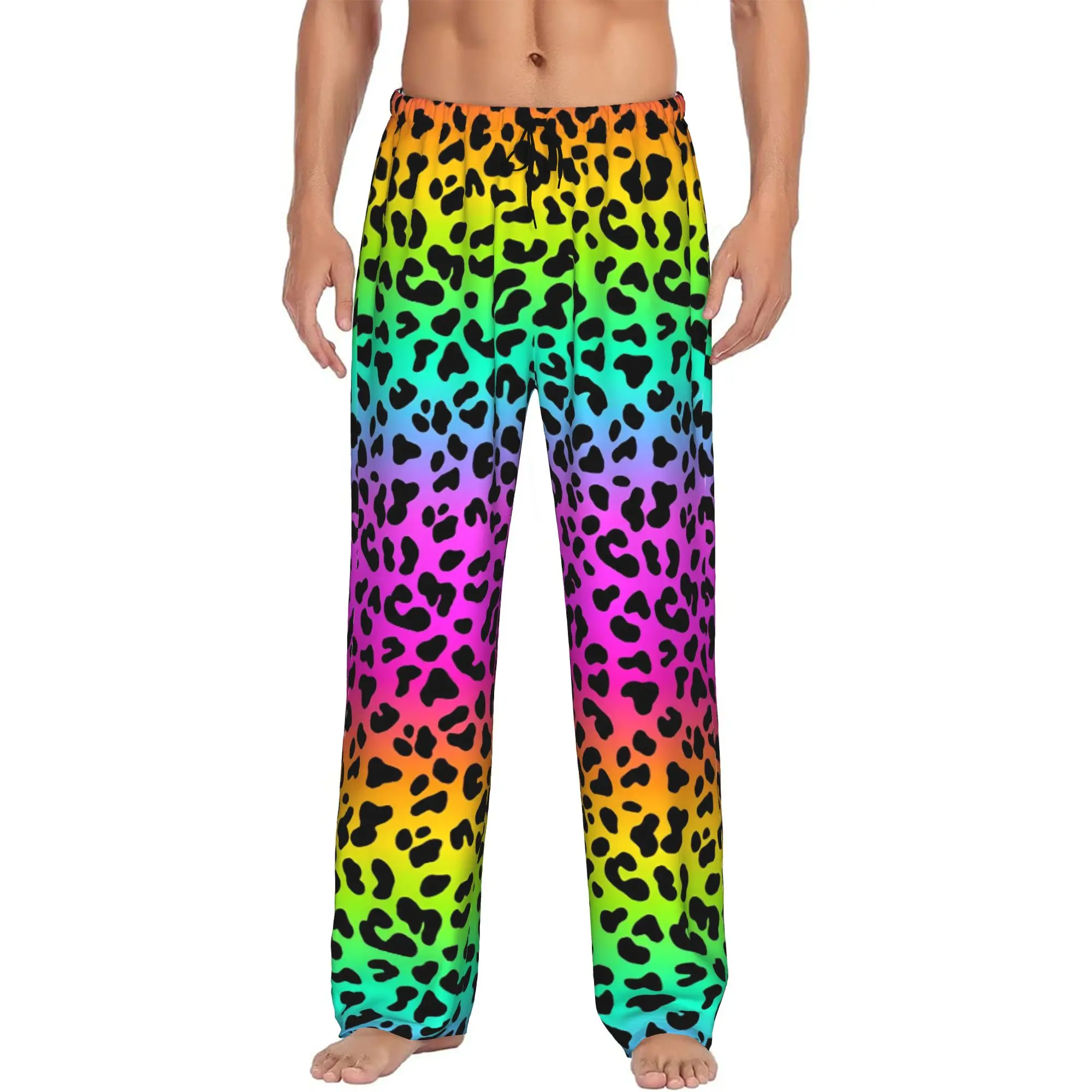 Custom Men's Rainbow Animal Leopard Pajama Pants Printed  Sleep Sleepwear Bottoms with Pockets