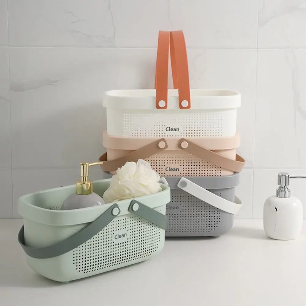 Plastic Storage Baskets with Handle Hollow Out Drain Basket Stackable Bath Basket Shampoo Toiletry Organizer