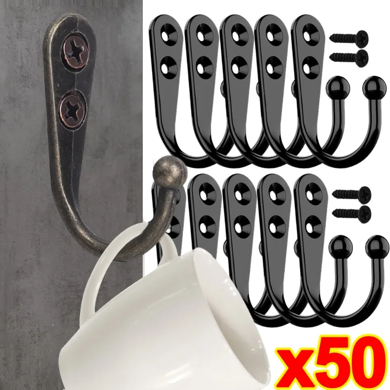 Vintage Alloy Hooks with Screws Wall Mounted Hanging Hangers for Coat Towel Bags Cups Hook Kitchen Bathroom Storage Rack Holders