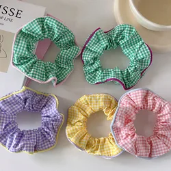 2024 Spring Fresh Lattice Printing Hair Ties Women Sweet Grid Elastic Hair Bands Ponytail Holder Harajuku Girl Hair Accessories