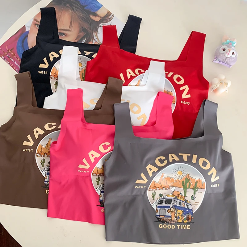 

Summer New American Sweet And Spicy Sle Ice Silk Strap Vest with Chest Pad Base irt Beautiful Ba Outerwear Versatile De...