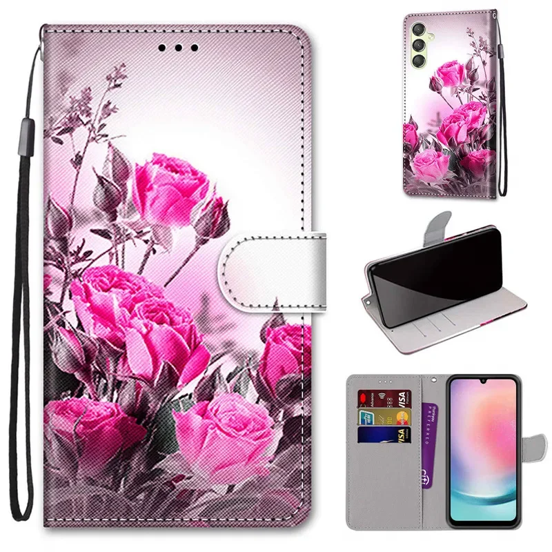 Leather Magnetic Case For Samsung Galaxy A35 A55 A05 A05S A25 5G A15 4G A356 A556 Phone Cover Flip Wallet Painted Funda Etui