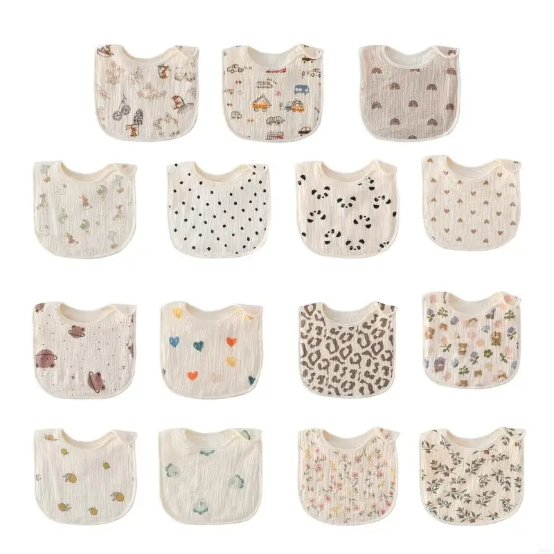 28EC Cotton Saliva Towel for Toddler Cartoon Drool Bib Breathable Unisex Nursing Bibs