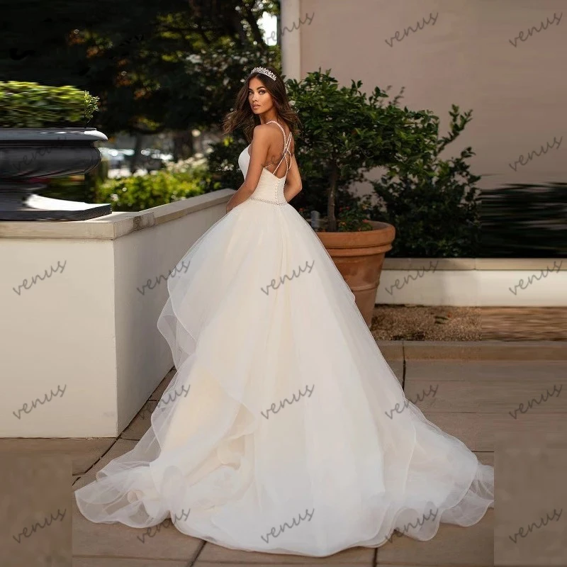 Princess Wedding Dresses A-Line Tulle Tiered Bridal Gowns Sweetheart Backless Robes For Formal Party Graceful Vestidos De Novia