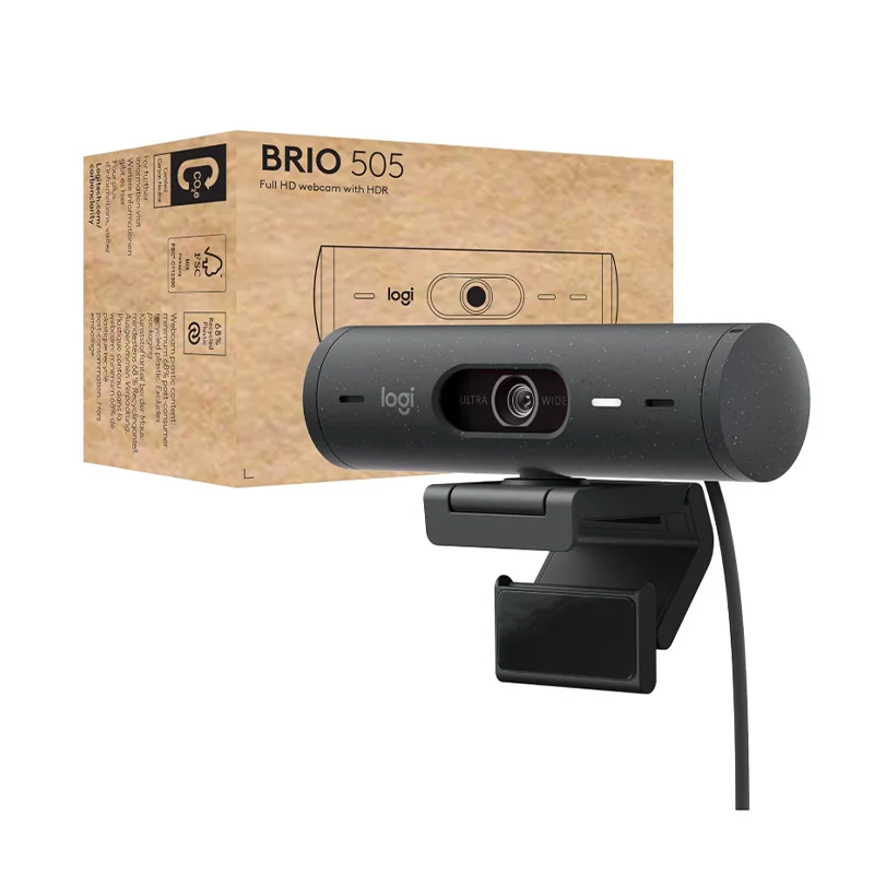 

Brio 505 Full HD Webcam With Auto Light Correction, Auto-Framing, Show Mode, And Dual Noise-Reducing Mics