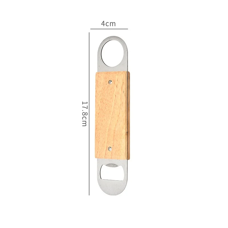 100Pcs/Lot Stainless steel Flat Beer Bottle Opener with Wooden Handle Corkscrew Steel Openers Bar Kitchen Accessories Party Gift