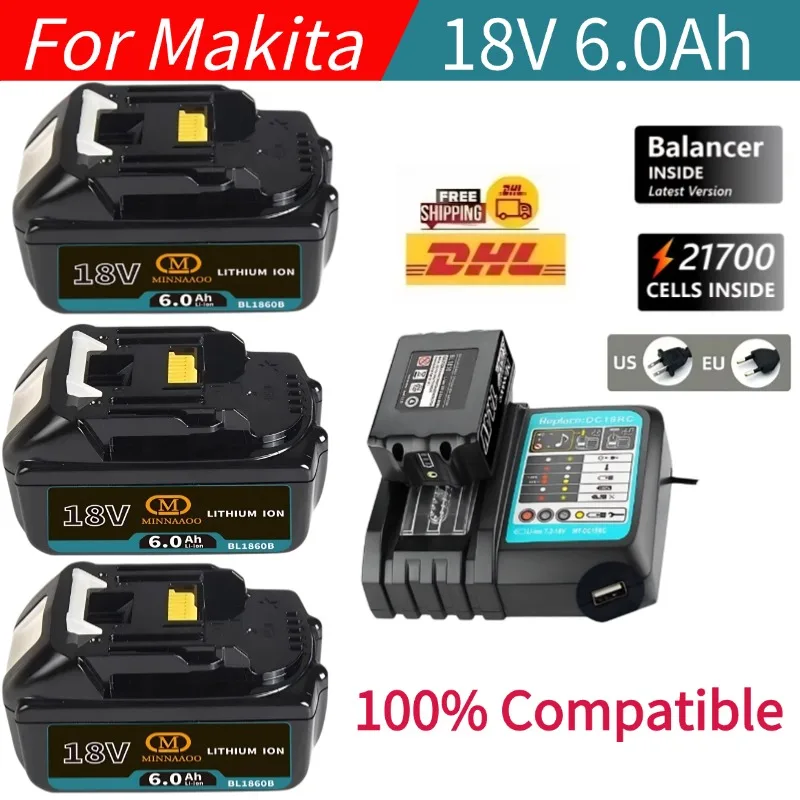 

2025 100% BL1860 Rechargeable Battery 18 V 6000mAh Lithium Ion for Makita 18v Battery BL1850 BL1860B LXT 400
