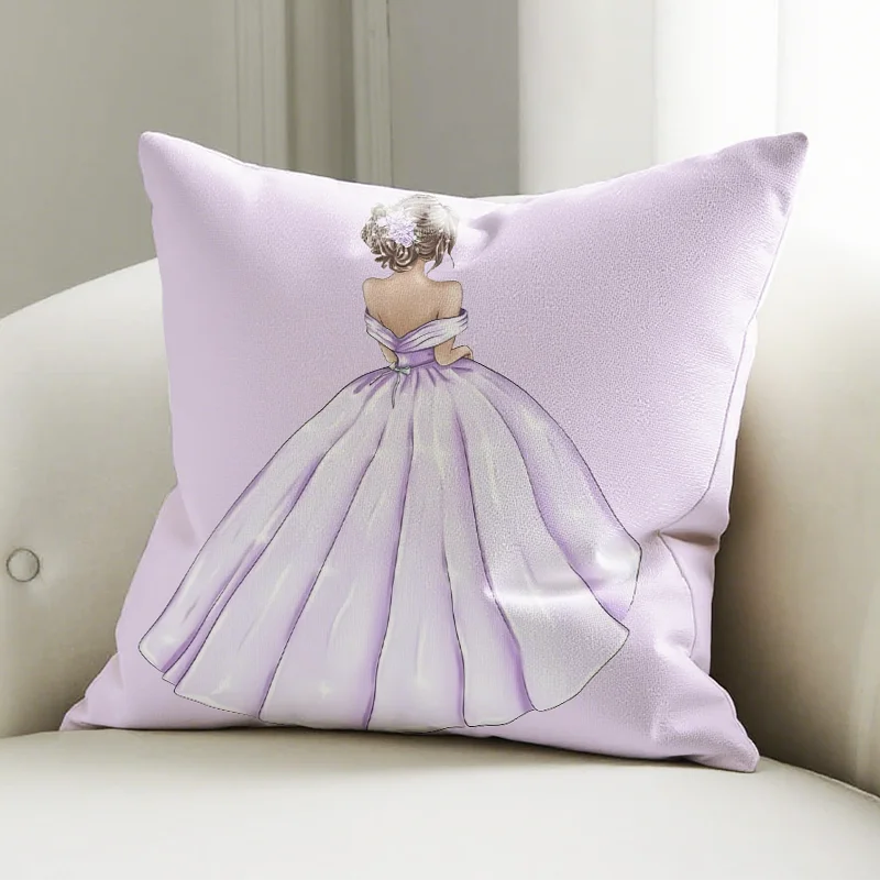 

Purple Dress Girl Pillow Cover, Watercolor Art Print Cushion Case, Elegant Sofa Bedroom Decor Accent Pillow