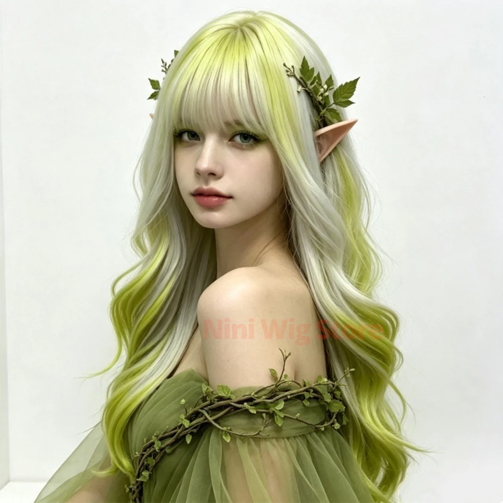 Halloween Cosplay Wig Long Wavy Synthetic Wig with Bangs For Women Lolita Halloween Role-Playing Party Natural Heat Resistant