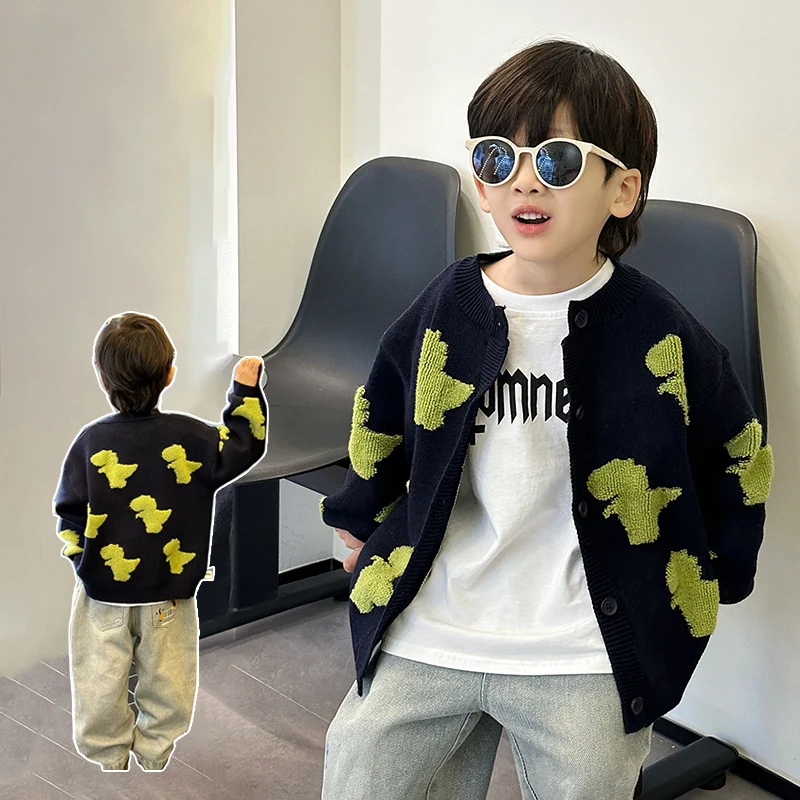 

Kids Sweater Ages 2-11Y Baby Boy Casual Fashion Spring&Autumn Dinosaur Knitwear Tween Vintage Outfit Child Korean Style Knitted