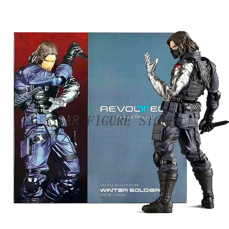 Increíble figura de acción de soldado de invierno de Yamaguchi, Bucky Barnes, colección de juguetes de PVC, modelo de estatuilla de Caballero de Luna y lobo blanco Revoltech