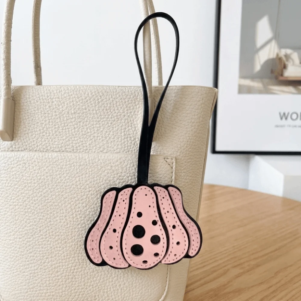 Fashion Solid Color Pumpkin Keychain Polka Dot Charm Halloween Bag Pendant Leather Key Ring Beg Accessories Bag Charm