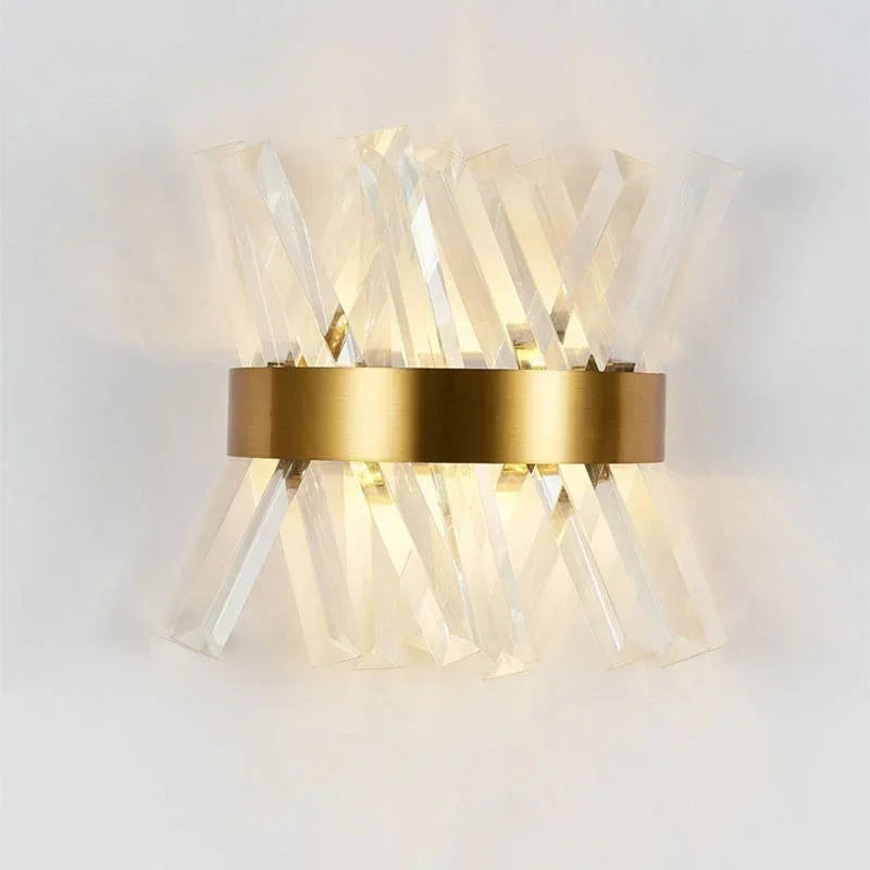 

Luxury Crystal Wall Lights Gold Wall Lamp LED Light Fixtures For Living Room Bedroom Indoor decoration Lighting AC 220V